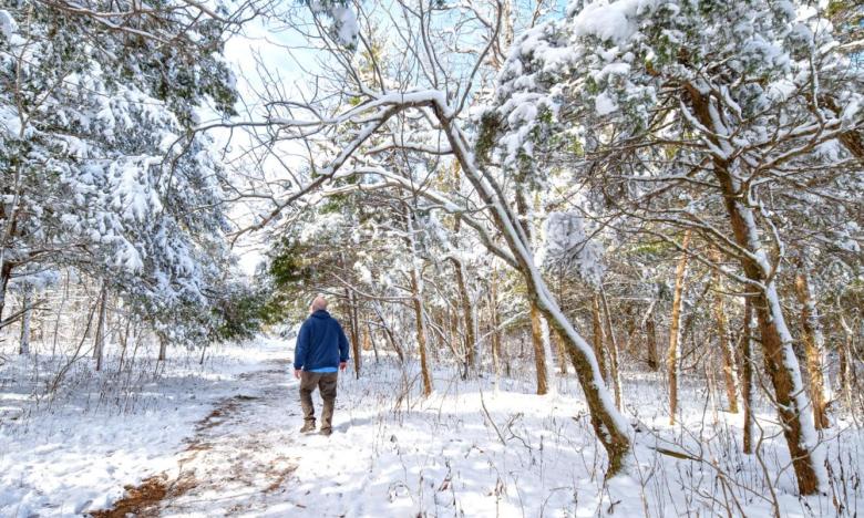 Enjoying one of the many trails available to hike at at Mount Magazine State Park.